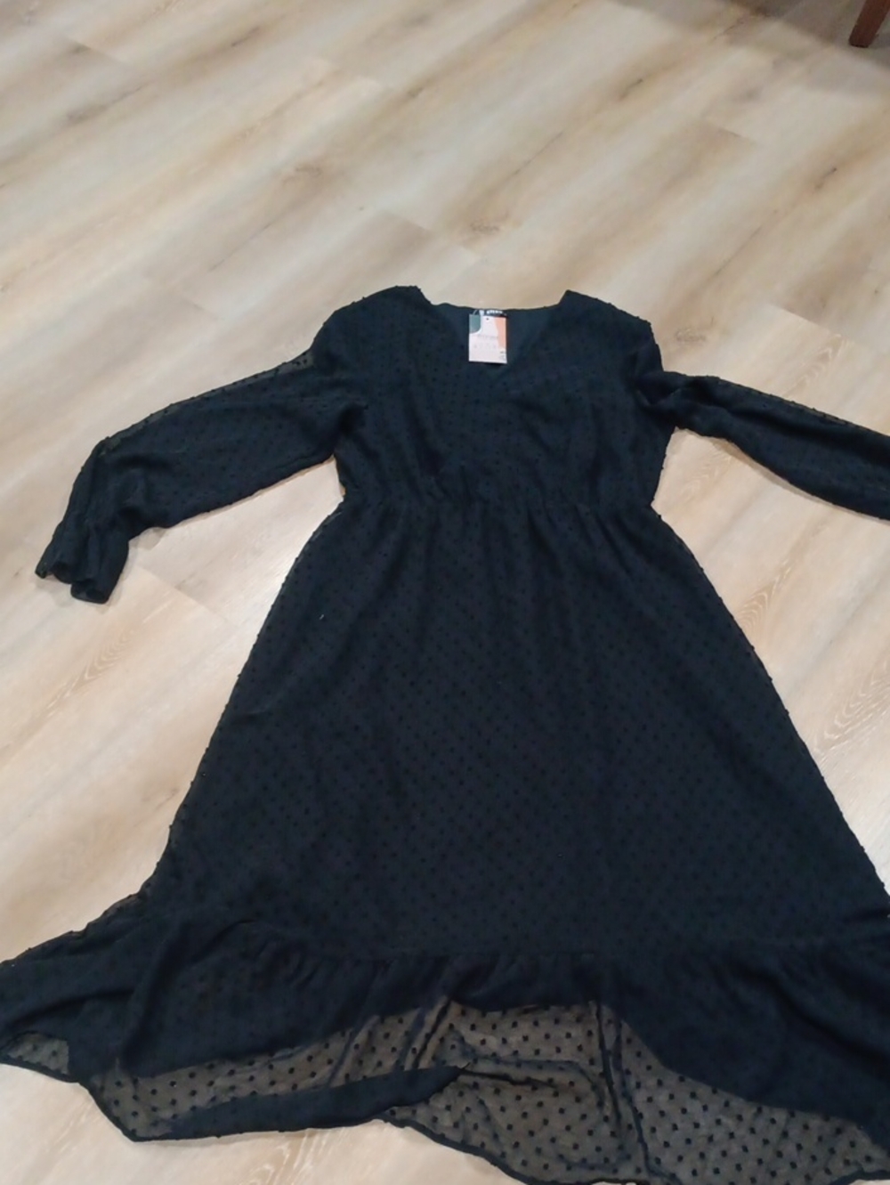 Black Swiss Dot Long Sleeve Dress